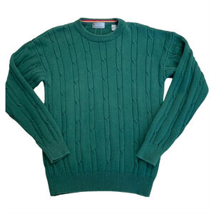 Lord & Taylor Men's Green Cable Knit Sweater Crewneck Size Med Preppy Academia